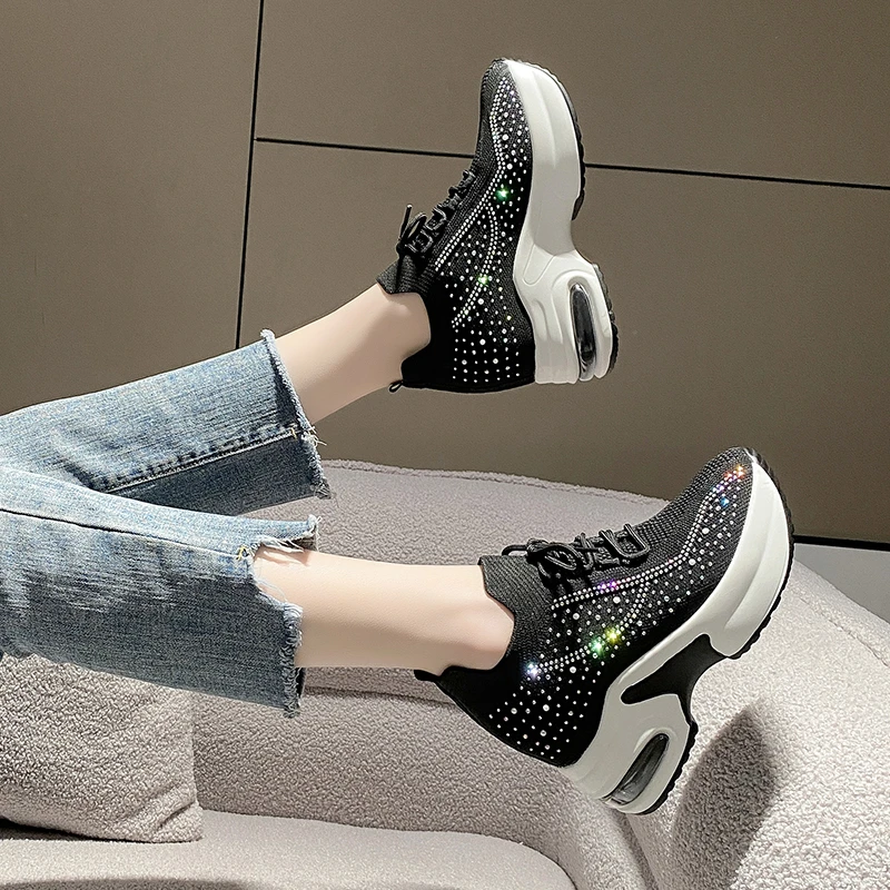 

Mesh Stretch Fabric Women Summer Shoes Platform Sneakers Chunky Women Fashion Vulcanize Breathable Bling Sneakers
