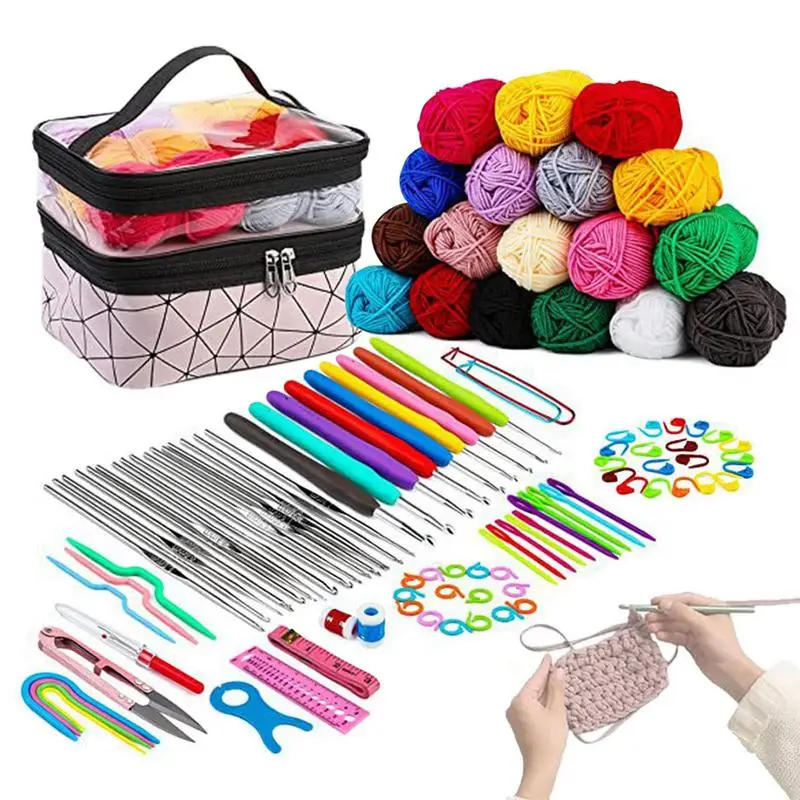 

1Set Crochet Hooks Set With Case 105PCS Knitting Needles Set DIY Needle Arts Craft Scissors Markers Sewing Tools For Beginners