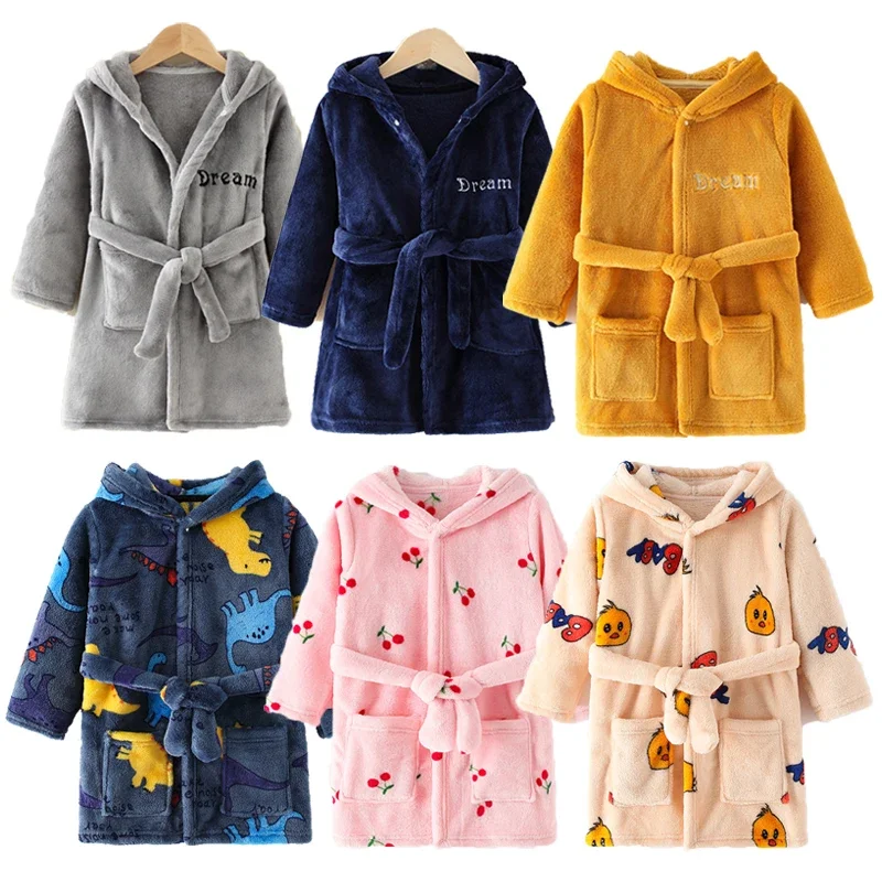 

Winter Children Bath Robes 2024 New Cartoon Pajamas Boy Girl Flannel Sleepwear Kids Clothing Baby Warm Bathrobe Casual Homewear