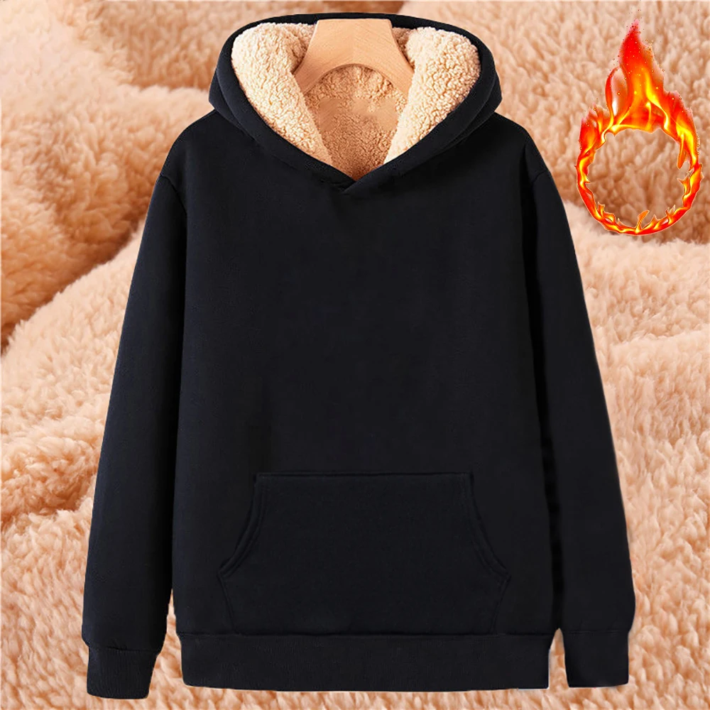 

Winter Korean Style Hoodie Hooded Fleece Hoodies Harajuku Crop Hood Lamb Pullover Men Women Thick Pullovers Thicken Warm Sweater