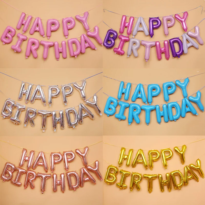 13-teiliges Set Happy Birthday Buchstaben-Folienballons, 16 Zoll Ballons für Jungen Mädchen Geburtstagsparty DIY Deko Baby Shower Schlafzimmer Zubehör – Detail 4
