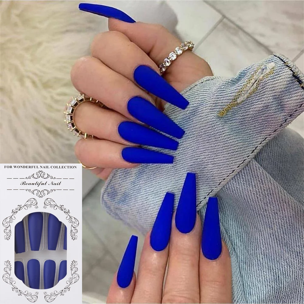 

24Pcs/Set Full Cover False Nail Tips Ballerina Art Manicure Matte Coffin Fake s Extension Acrylic s with Glue