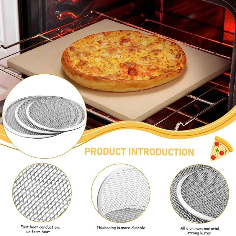 3Pcs Pizza Screen 12 Inch Restaurant-Grade Pizza Rack With Seamless Edge Round Baking Pan Baking Tool