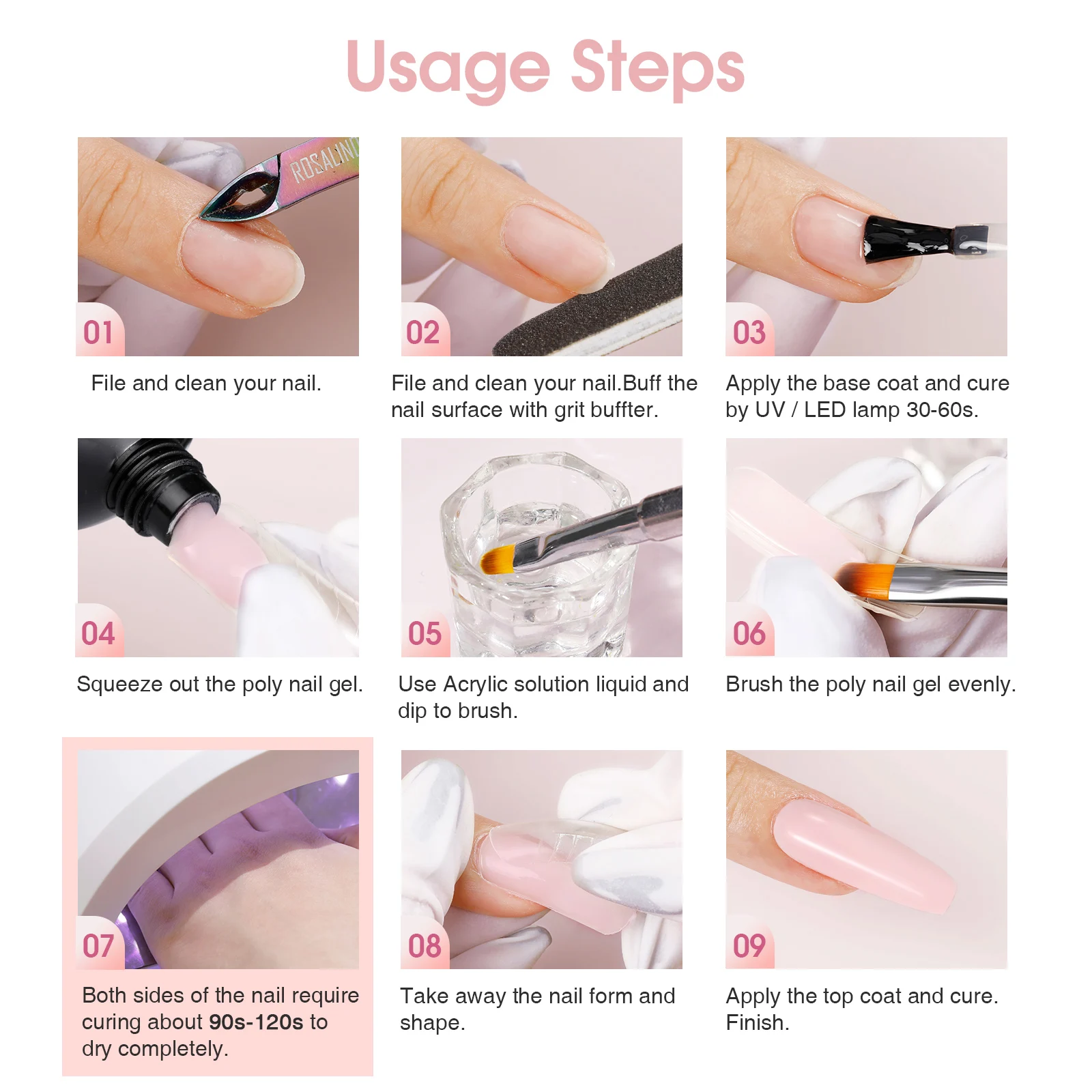 ROSALIND 30ml Poly Nail Gel Acrylic Crystal Nail Art Poly Nail Varnish Semi Permanent Quick Extension Nail Gel Need UV/Led Lamp 6