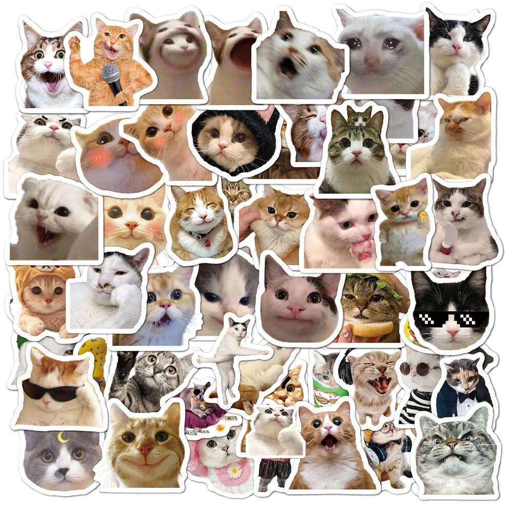 

10/30/50pcs MEME Funny Cat Mood Animals Stickers Aesthetic Decoration Decals Laptop Motorcycle Car Phone Waterproof Sticker Toys