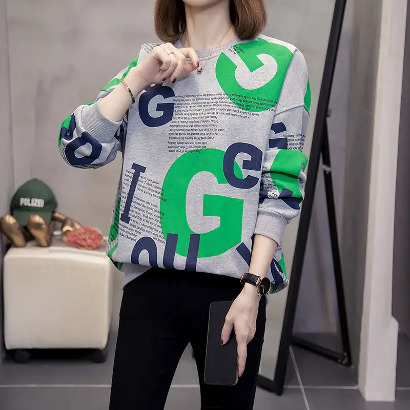 Fashion Printed Letter Loose Casual Blouses Female Clothing 2023 Autumn Winter Oversized Korean Pullovers Commute Shirts