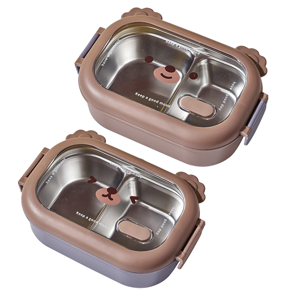 Cute Stainless Steel Bento Box with Dual Compartments