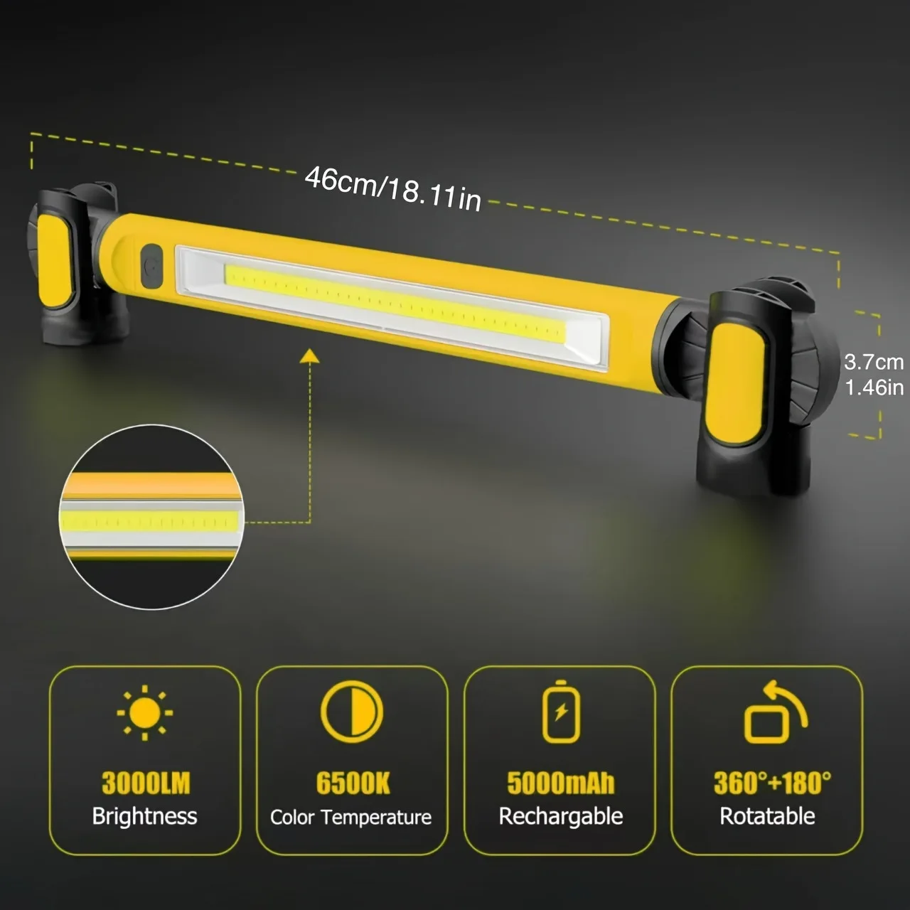 Magnetic led work light work light Built-in Rechargeable Battery Underhood Work Lamp Bar Car Repair Outdoor lighting