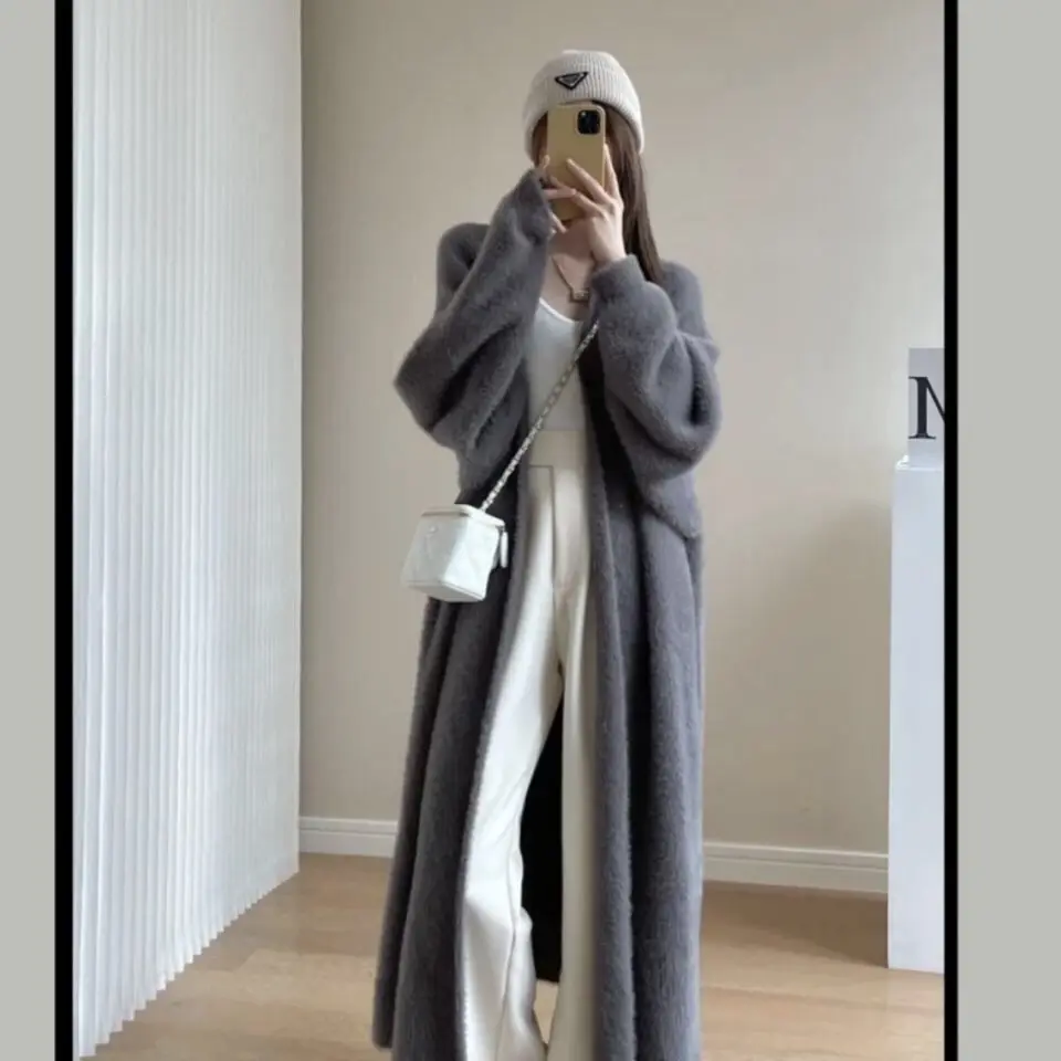 Fluffy Long Cardigan Women Elegant Long Sleeve Fur Loose Female