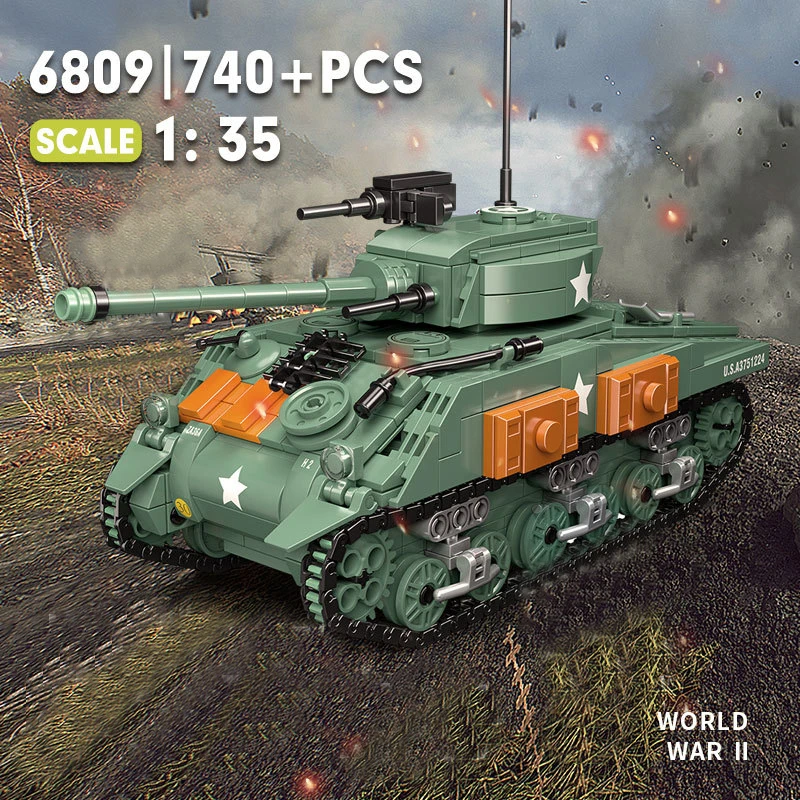 

WW2 Военная серия M4 Sherman средний танк собирать украшения строительные блоки кирпичи игрушки подарки