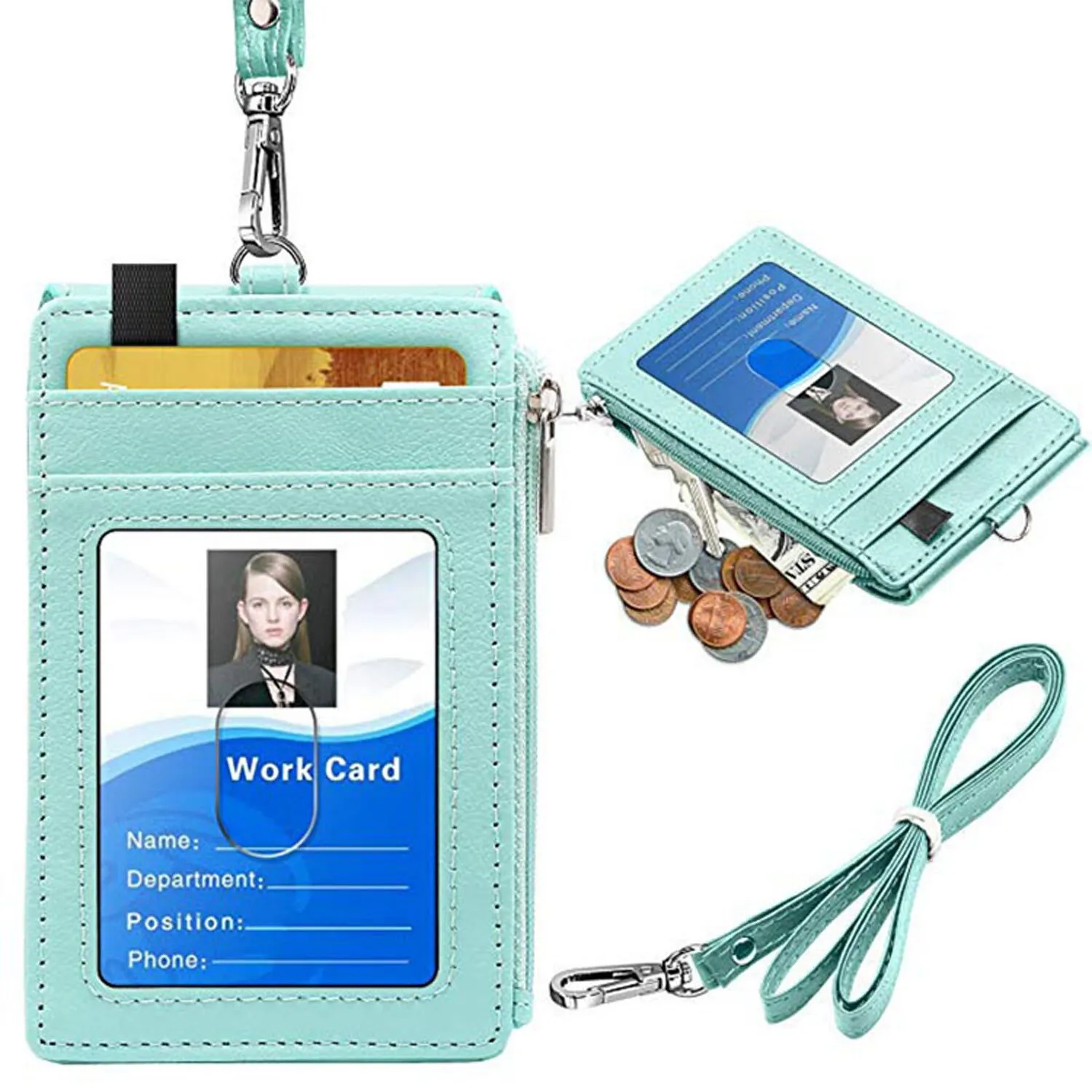 Creative PU Card Bag Card Set Bus Card Zipper Bag Work Tag Label Employee  Card with Leather Hanging Rope - AliExpress