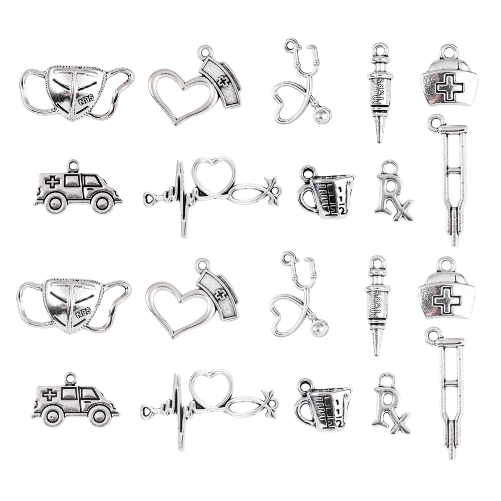 PandaHall 100pcs Medical Doctor Charms Stethoscope Ambulance Charms
