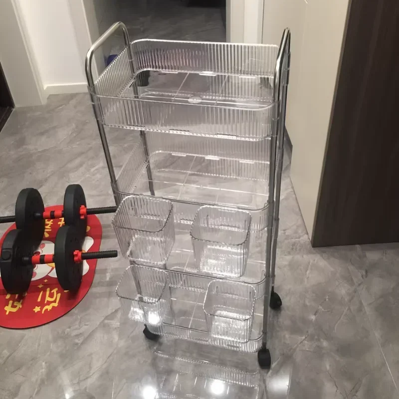 Multi Layer Storage Trolley Drinks Organizer Nails Salon Lash Transparent Trolley Wheels Barber Station Spa Aesthetics Car Gold Hairdressing Utility Hotel