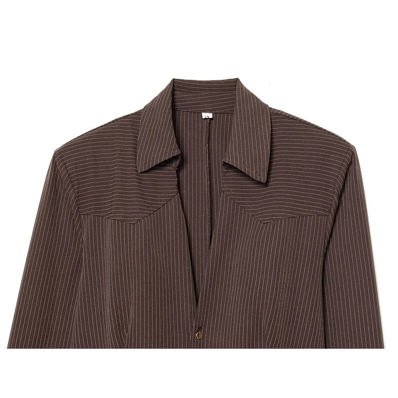 Chic Fashion Stripe Cropped Shirts for Women 2026 New Long Sleeve Shoulder Pad Women's Casual Shirt And Blouse Woman Tops