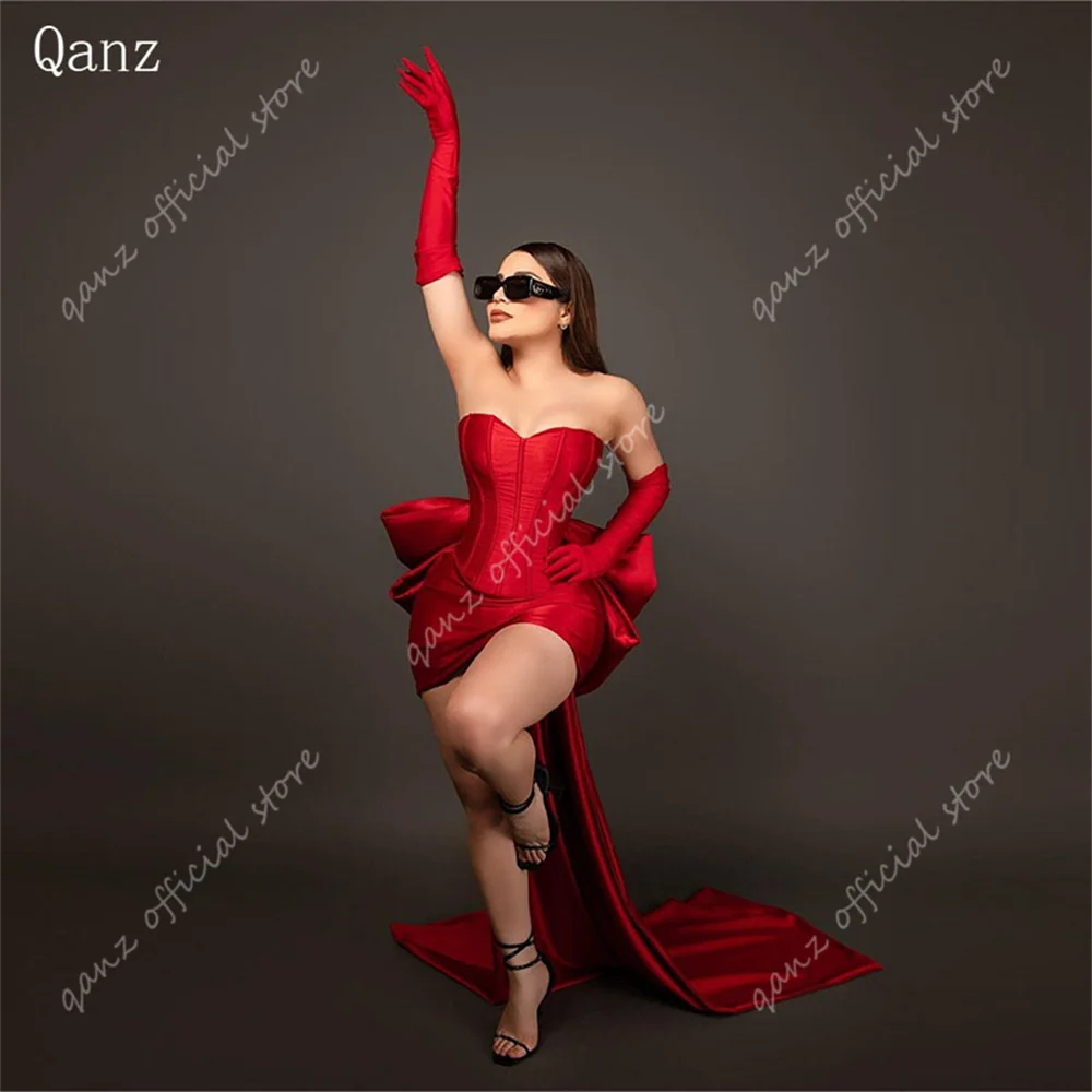 Prom Dresses Prom Dress Qanz Red Sweetheart Birthday Outfits Women Satin Short Cocktail Dresses Lace Up Back Bow Mezuniyet Balo Elbiseleri