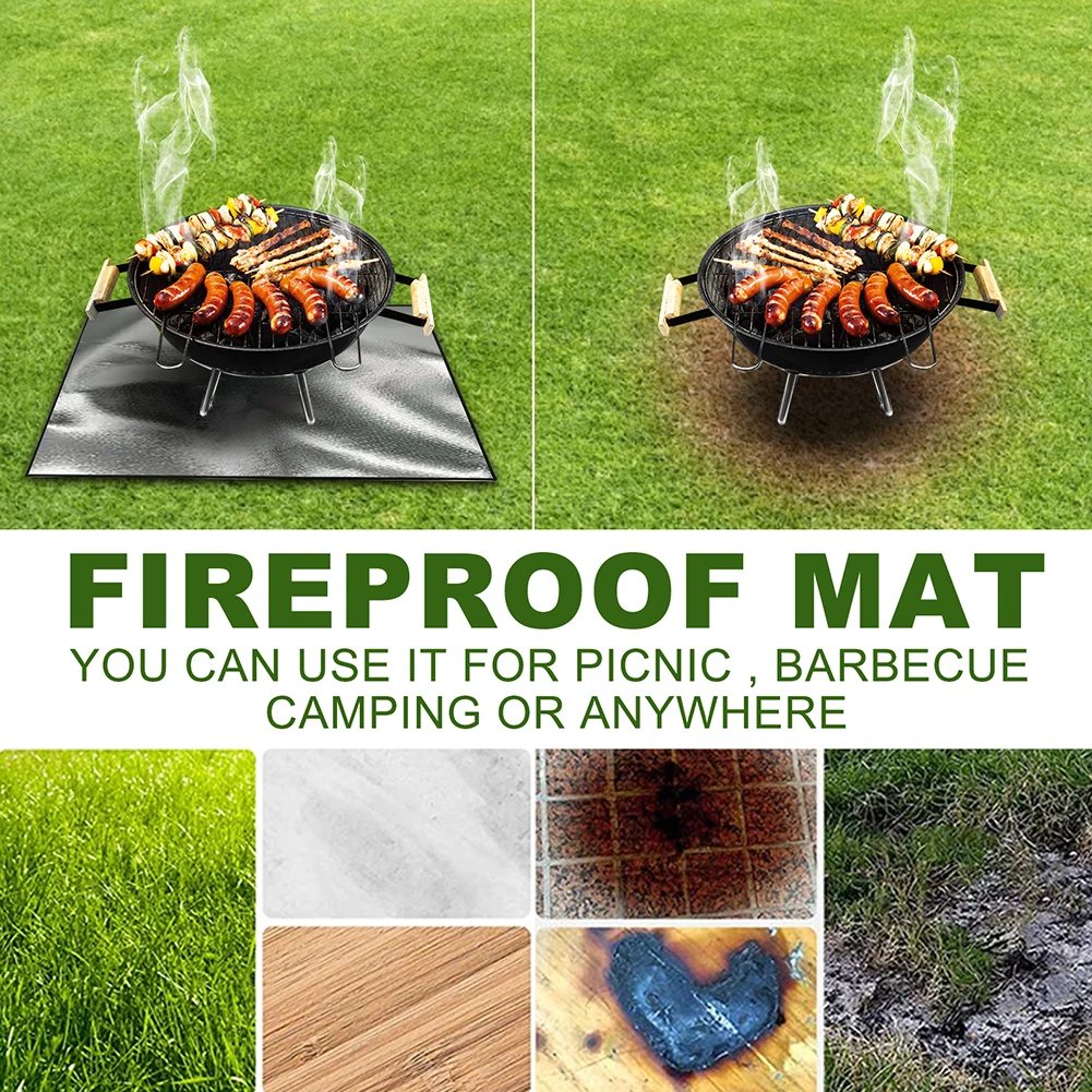 14x14cm Square Fire Pit Mat Heat Resistant 3 Layers Large Fire Pit Mat Easy To Clean for Grass Outdoor for Deck Patio