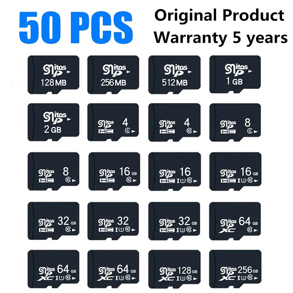 50PCS 오리지널 SD 카드 Class10 64GB 128GB carte sd 메모리 32GB 16GB 마이크로 TF 카드, 8G 4GB 2GB 대시 캠용 플래시 메모리 카드