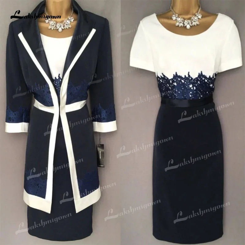 

Vintage Knee-Length Sheath Mother of the Bride Dress with Jacket Lace Appliques Three Quarter Sleeve Vestidos De Madrina 2023