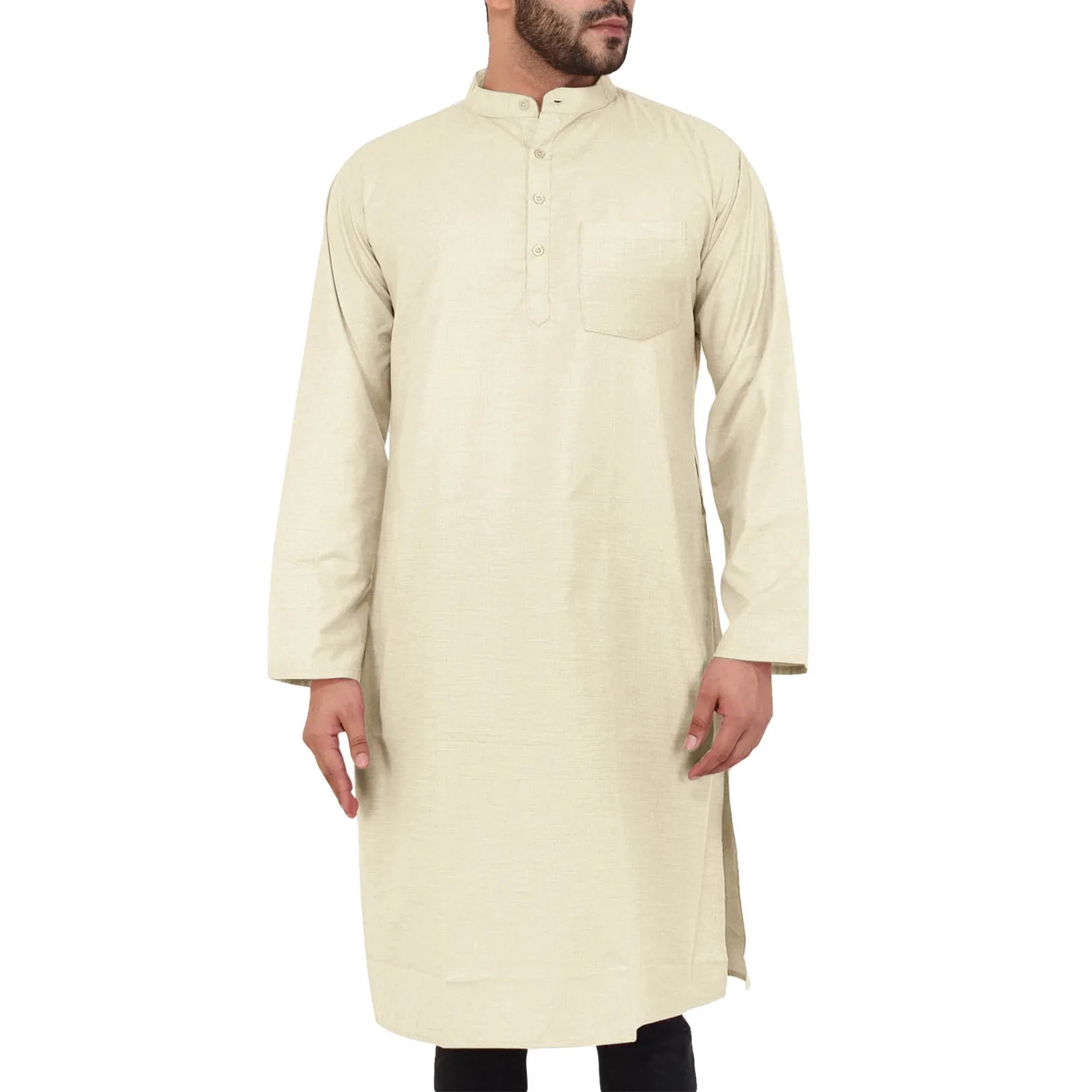 Men Muslim Arabia Casual Long Sleeve Pocket Loose Robe Shirt Muslim Robe Solid Pocket Mens Bathrobes Comfort Homewear