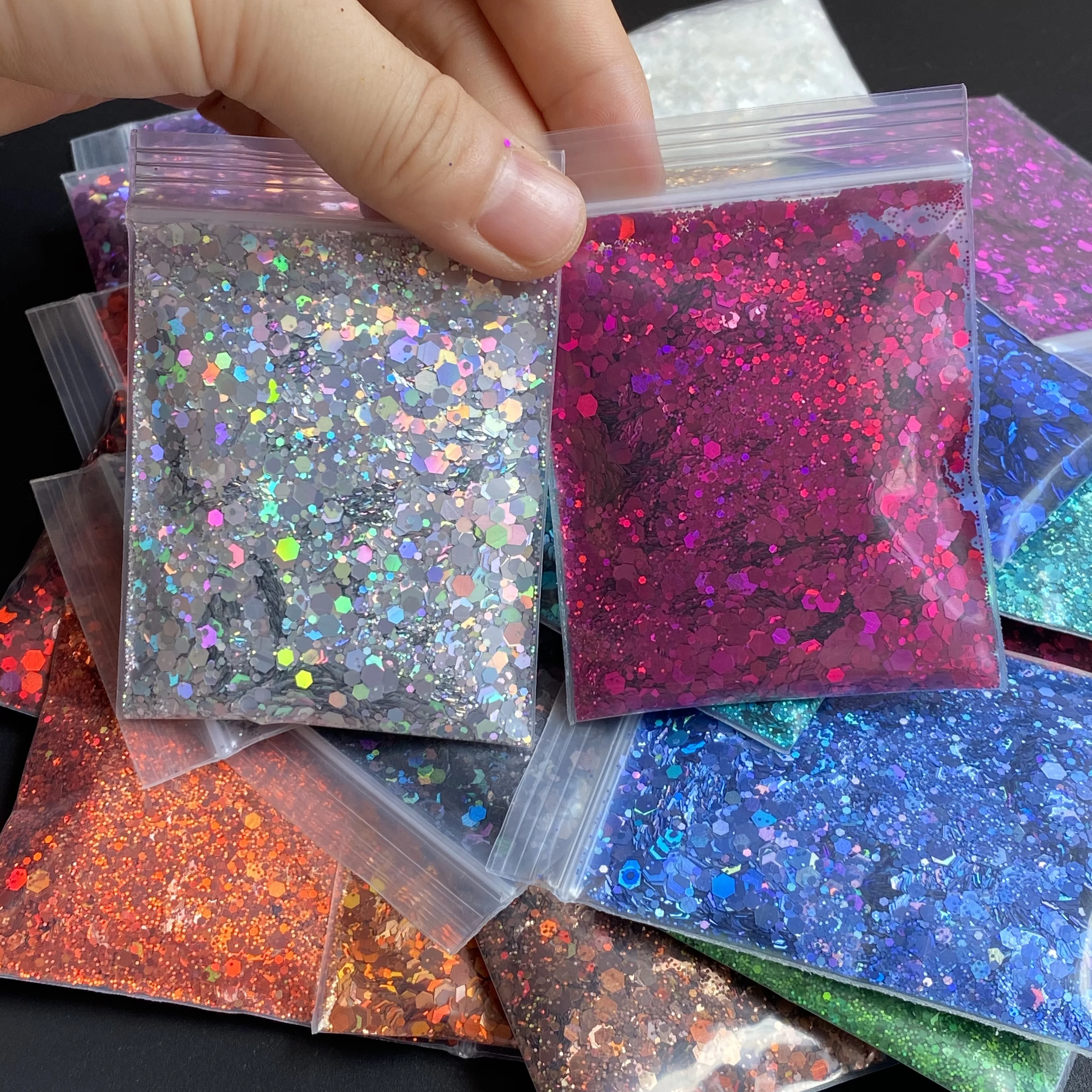 10g/Bag Sparkly Mixed Sizes Holographic Chameleon Glitter Sequins Polyester Hexagon Nail Glitter Set