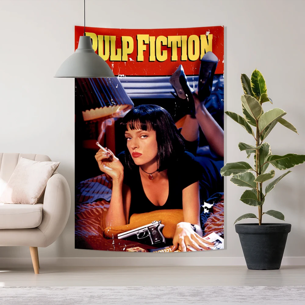 

Classic Movie Tapestry Pulp Fictions Poster Printed Wall Hanging Carpets Bedroom Or Dormitory Background Sofa Blanket