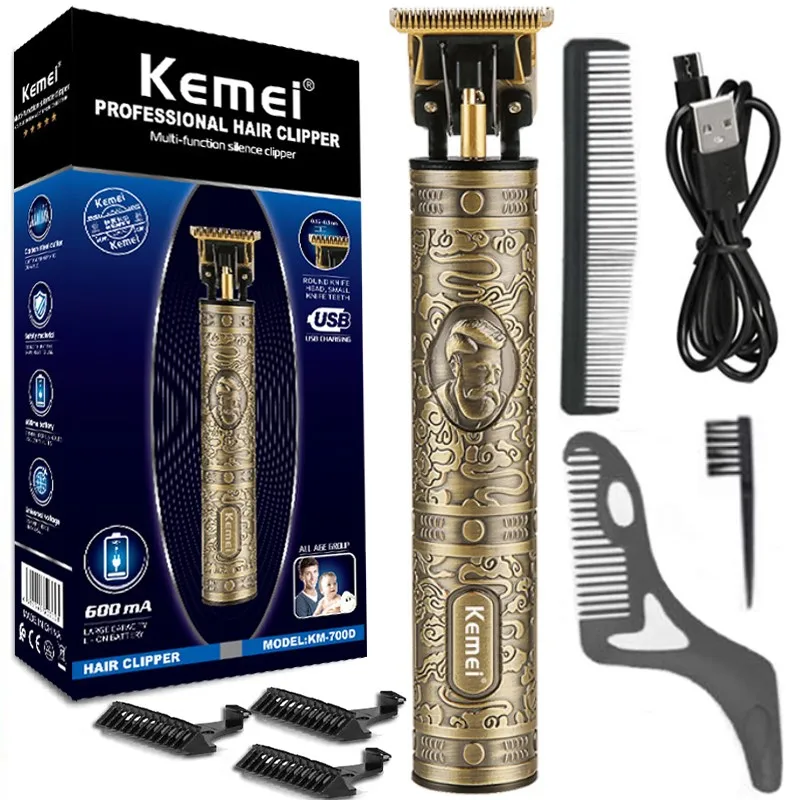 Clipper Cabelo para Homens Barbeiro Aparador de Cabelo Retro Buddha Cordless Borda Elétrica Máquina de Corte Kemei-km700d Profissional