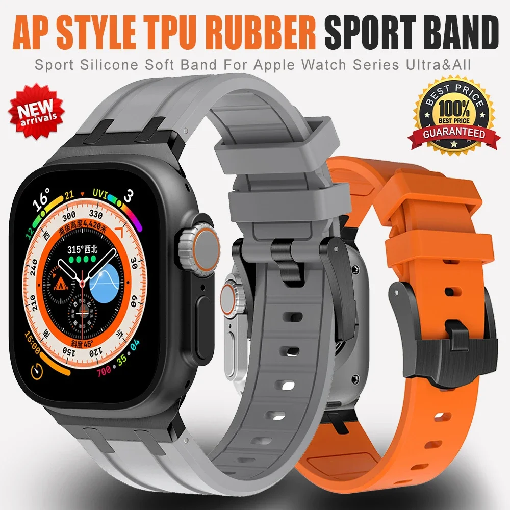

AP Rubber Sport Strap Band for Apple Watch Band Ultra 49mm 8 7 45mm 41mm Silicone Loop IWatch 6 5 4 SE 44mm 38 40 42mm Bracelet