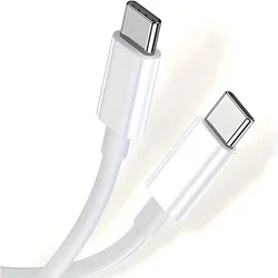 High - Speed Type C to Type C Charging Cable, 60W PD Fast Charge, Durable Data Line, Available in White/Black - 3m (White)
