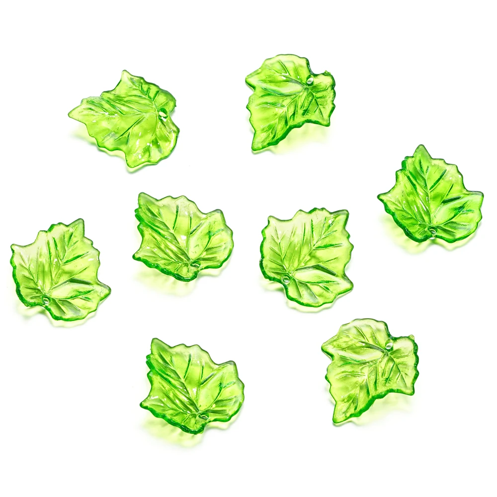 Set of Green Acrylic Leaf Charms for Jewelry Making and Crafts