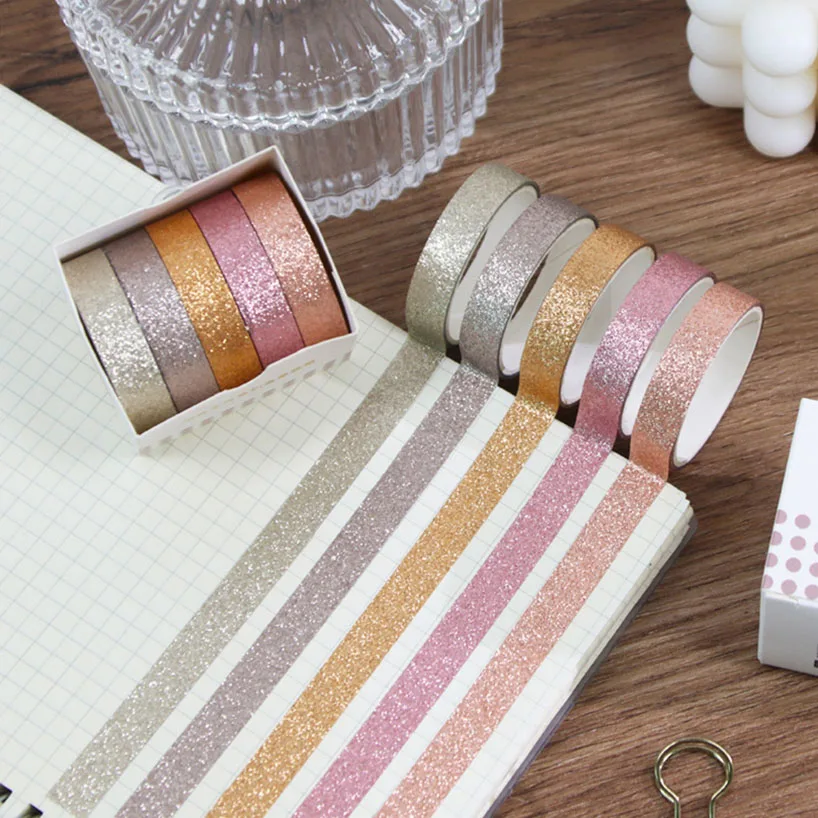 Washi Tape 5Rolls Glitter Set Scrapbooking Decorative Adhesive