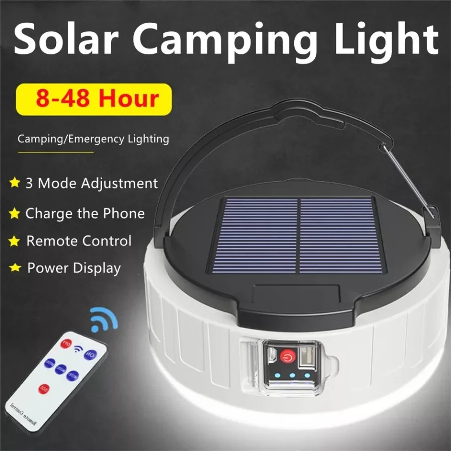 New Solar Led Camping Light Outdoor USB Rechargeable Power Bank Emergency Night Market Lights Waterproof Portable Tent Lamps