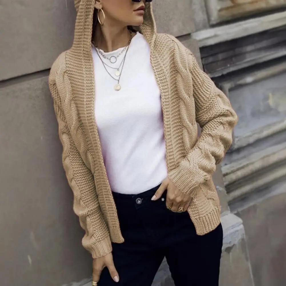 

Women's Sweater Coat Chunky Knit Hooded Cardigan Cozy Stylish Elegant Minimalistic Long Sleeve Fall Winter Outerwear Jacket