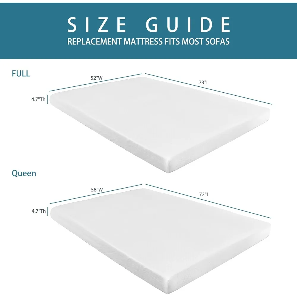 4.7 Inch Memory Foam Mattress Replacement with Washable Cover for Sleeper Sofa and Couch Beds 2