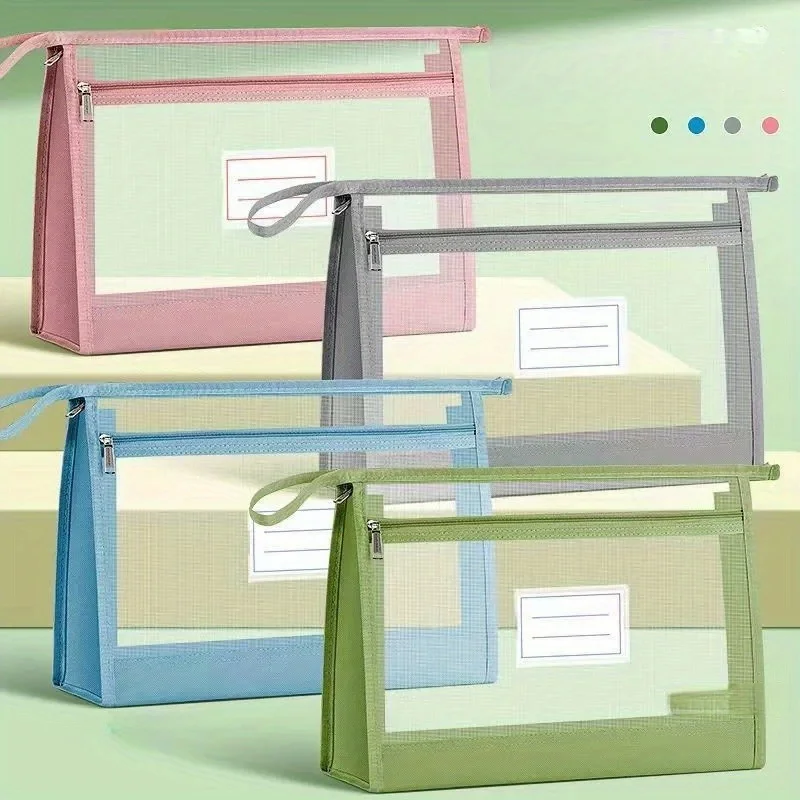 Großer durchsichtiger Mesh-Organizer mit doppeltem Reißverschluss – geräumige tragbare handgefertigte Aufbewahrungstasche A4-Dokumentenmappe – Detail 1