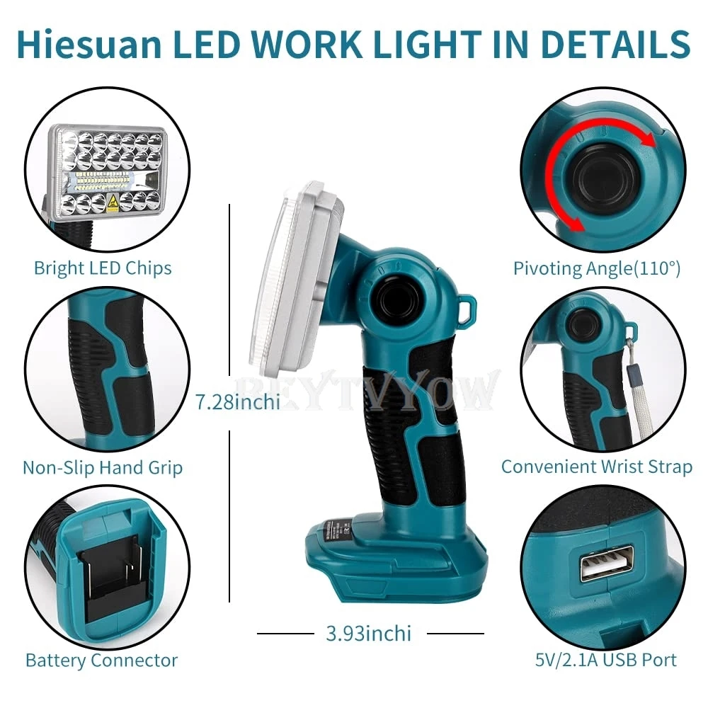 Cordless 2000LM Floodlight for Makita 14.4-18V Battery 18W LED Work Light Flashl