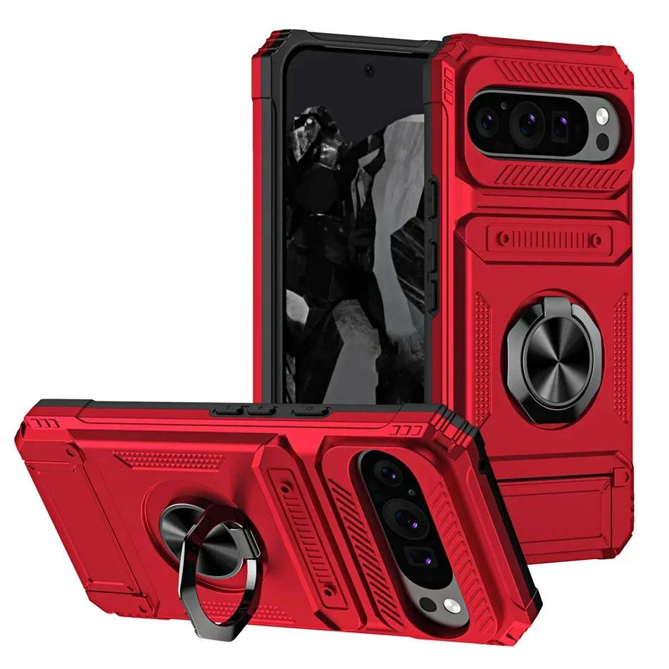 Magnetic Car Mount Wallet Armor Case with Ring Holder and Stand