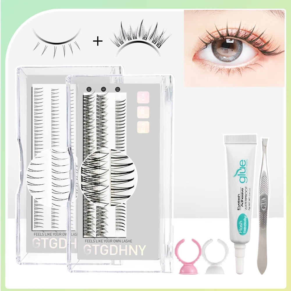 Eyelash Set A/M Shape Spikes Fish Tail Cluster Eyelash Mix Heat Bonded Extension V Under Lower Lashes Individual Makeup DIY Premade Fan Set