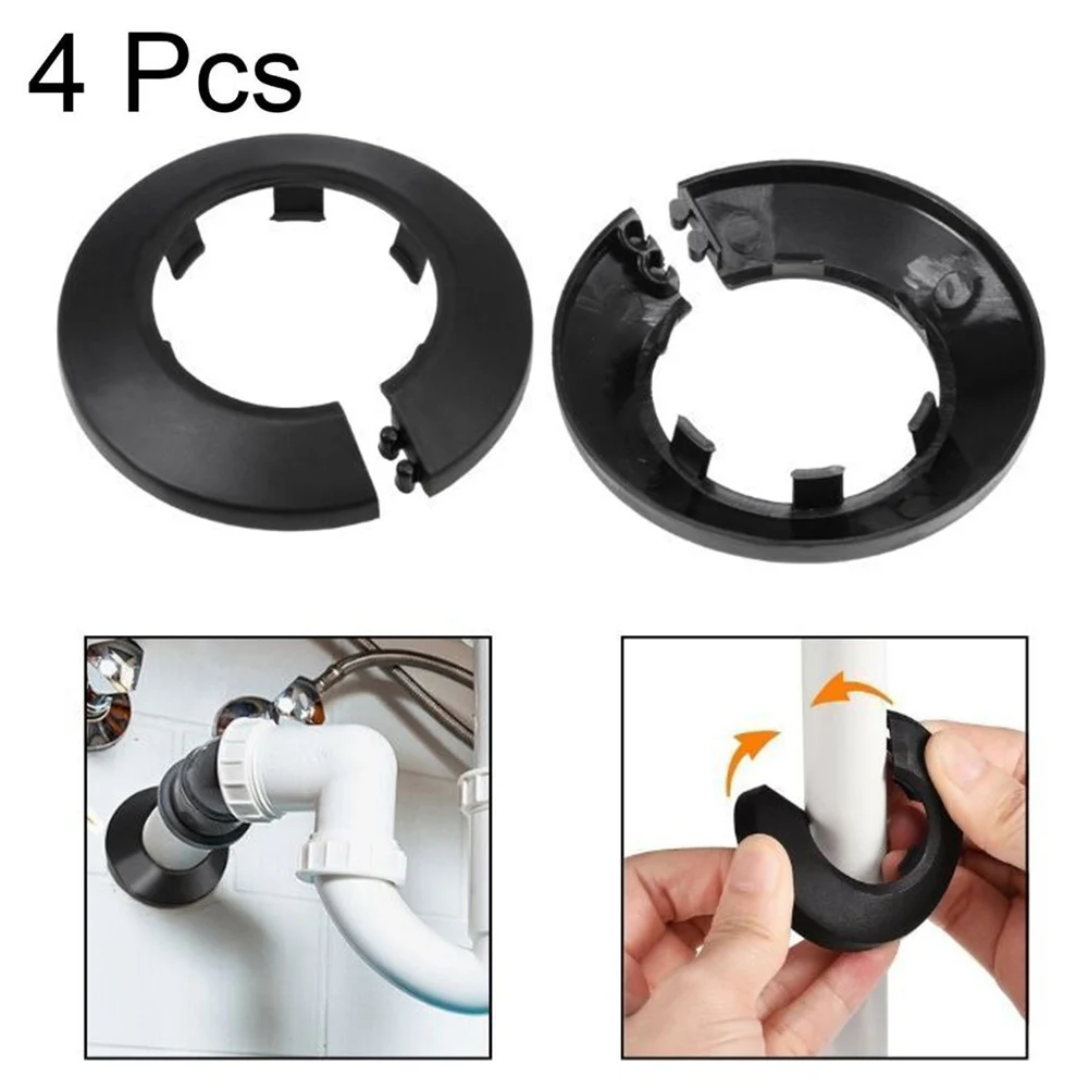 

4X 50mm Pipe Cover Decoration PP Plastic Water Pipe Escutcheon Black For Water Pipes Angle Valves Faucets Drain Line