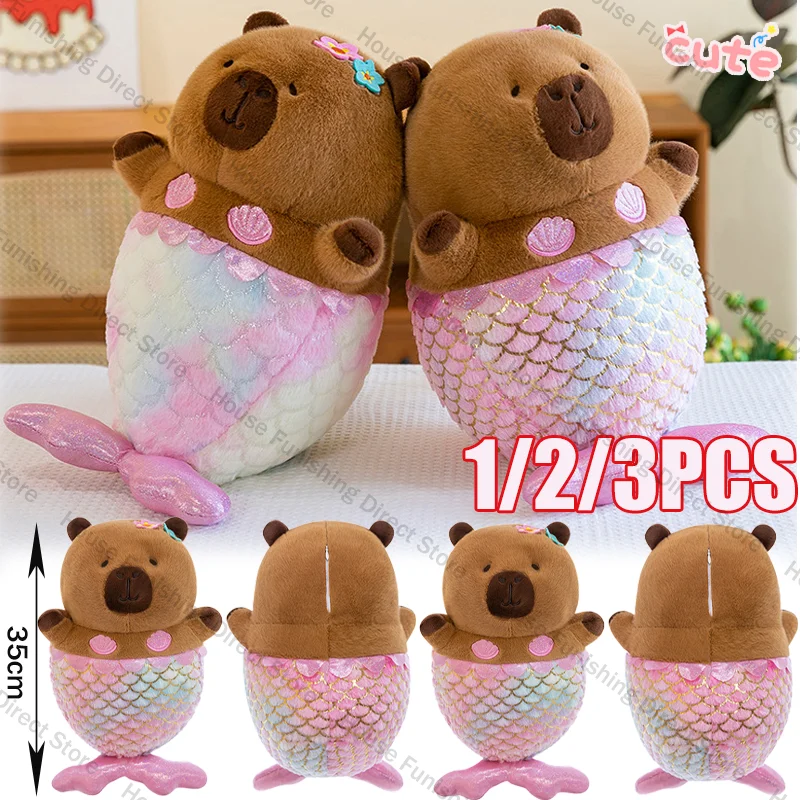 New Cute Capybara Stuffed Plush Toys 35CM Mermaid Children Pillow Doll Decorative Water Dolphin Creative Doll Birthday Gift plush toy plush doll