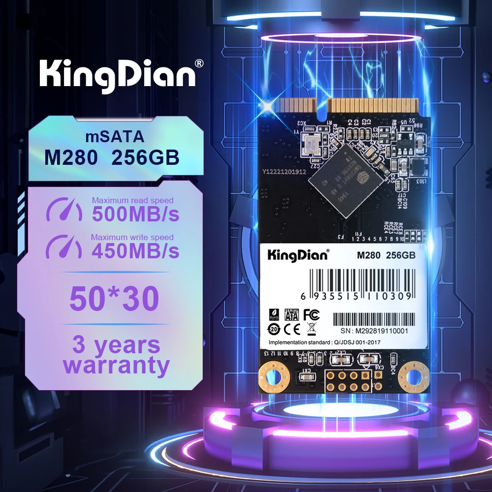 KingDian mSATA SSD Mini SATA III 6Gb/s,256gb Internal Solid State Drive, 3D  NAND, Compatible with Ultrabook Desktop PC Laptop