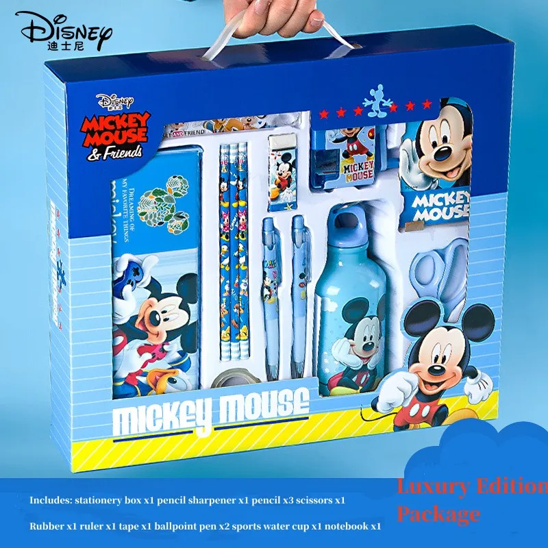 Disney Cartoon Stationery Set Mickey Minnie Pencil Plastic Pencil Box Bottiglia D'Acqua Ragazzi Ragazze Studente Award Regali Di Compleanno Carini
