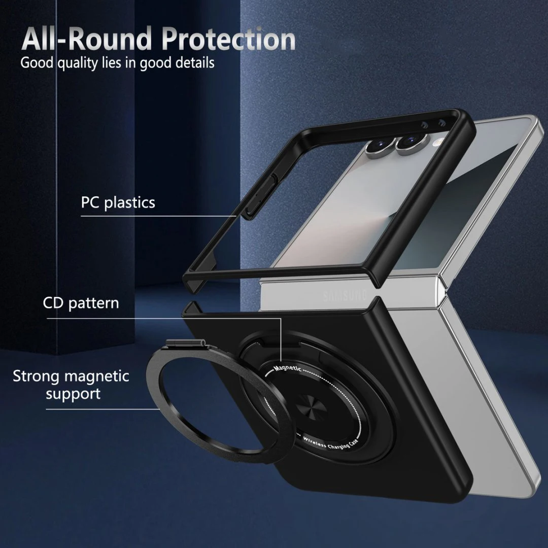 Magnetic Wireless Charging Hard Phone Case with Rotatable O Holder - Anti-Shock and Ultra Slim Design