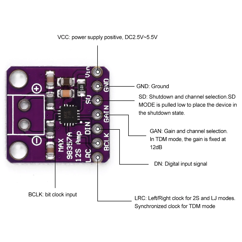MAX98357 I2S/BGA Audioverstärkermodul Audioverstärker Filterlose Verstärkerplatine der Klasse D für Raspberry Pi ESP32 – Detail 7
