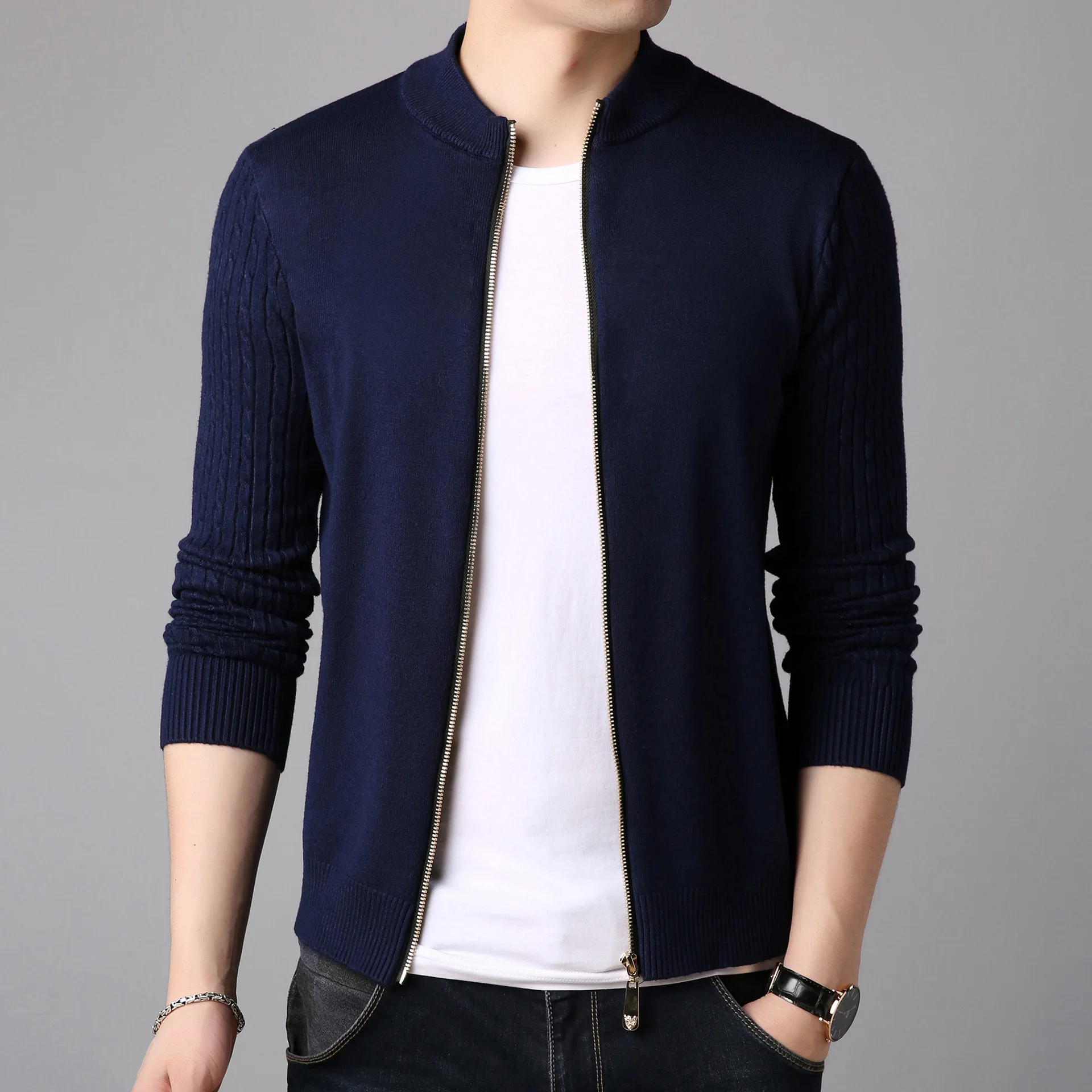 

Fashion Cardigan Men's Sweaters Jackets Coats Men Knitted Thick Zipper Casual Knitwear Cardigan Coat Solid Stand Collar Sweaters