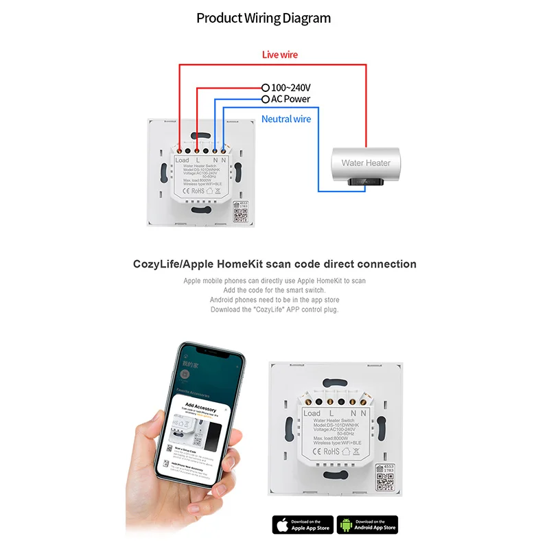 CORUI Tuya Homekit Wifi ZigBee Smart Boiler Switch Water Heater 40A Support  Alexa Google Home Voice Control Timer Automation