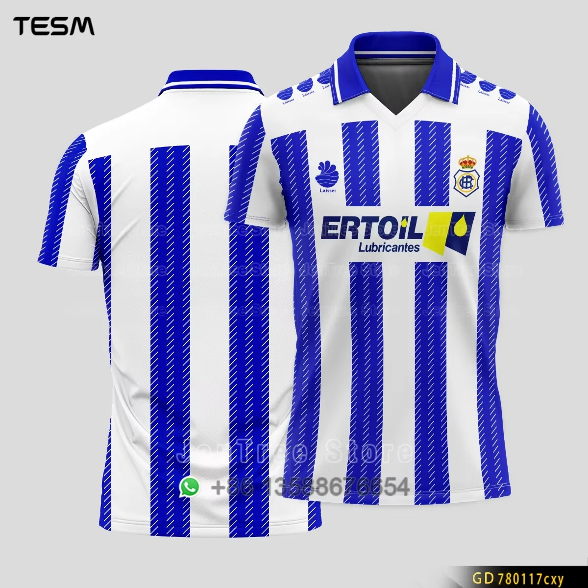 1996-97 Recreativo Huelva Home Jersey Summer Sport POLO Shirt Men Casual Short Sleeve Lapel 3D Printing Tee
