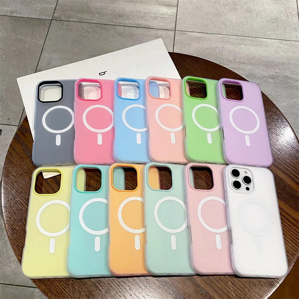 Luxury Candy MagSafe Wireless Charging Matte Phone Case with Magnetic Bumper Cover