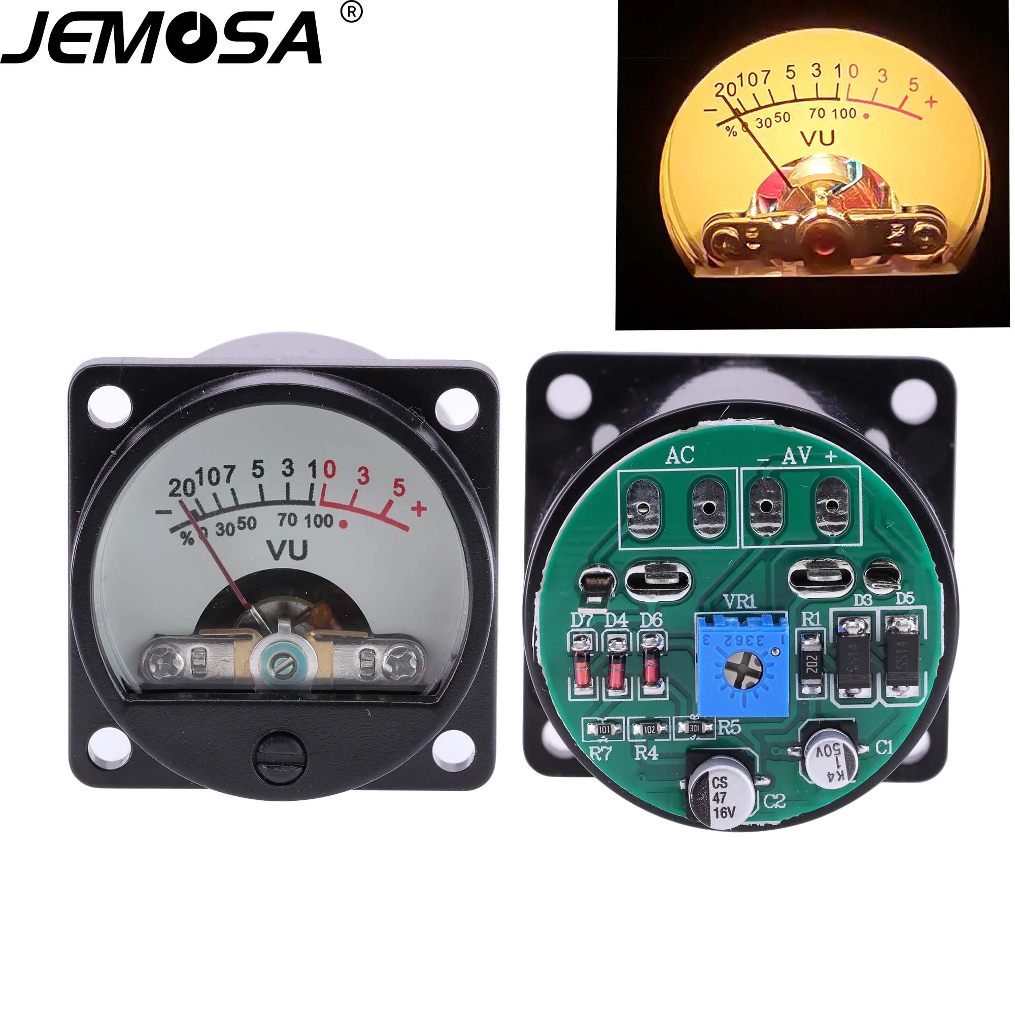 2PCS 35mm 패널 VU 미터 500VU 백라이트 음향 압력 측정기 + VU 레벨 오디오 미터 드라이버 보드 DC/AC 6-12V 입력