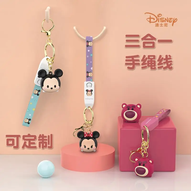 

Disney Cartoon Mickey Minnie Charger Data Cable Portable Hand Rope Buckle Keychain for Iphone Type-C Transmission Mobile Phone