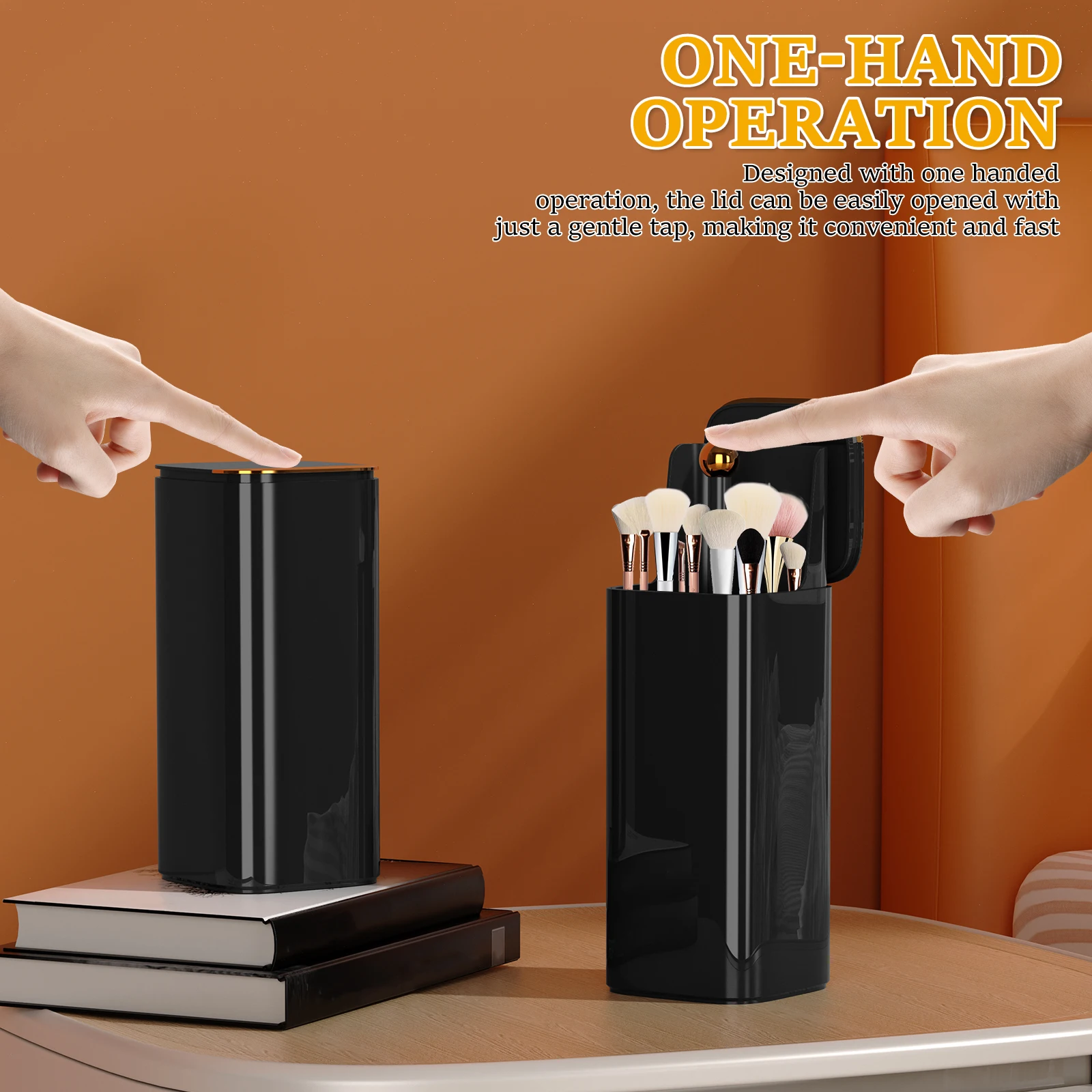Automatic Lifting Makeup Brush Holder Desktop 4 Slots Lipstick Eyebrow Pen Cosmetic Brush Storage Holder Bathroom Organizer 3
